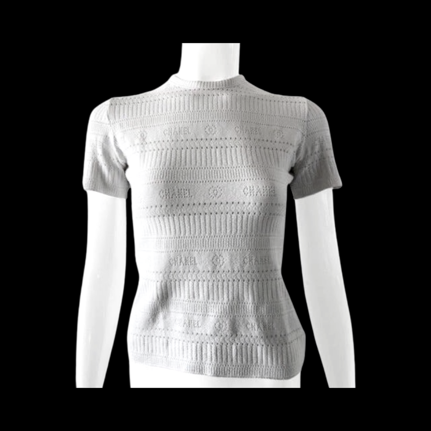 Vintage Chanel Y2K Spelled Out Logo Monogram Knit Short Sleeve Top
