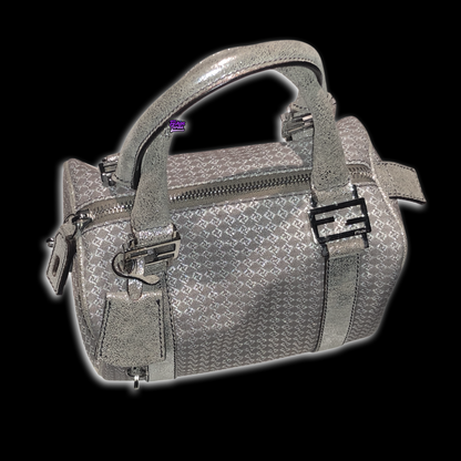 FENDI Vintage Zucca 'FF' Logo Metallic Silver & Beige Zuchinno Monogram Mini Bauletto Bag