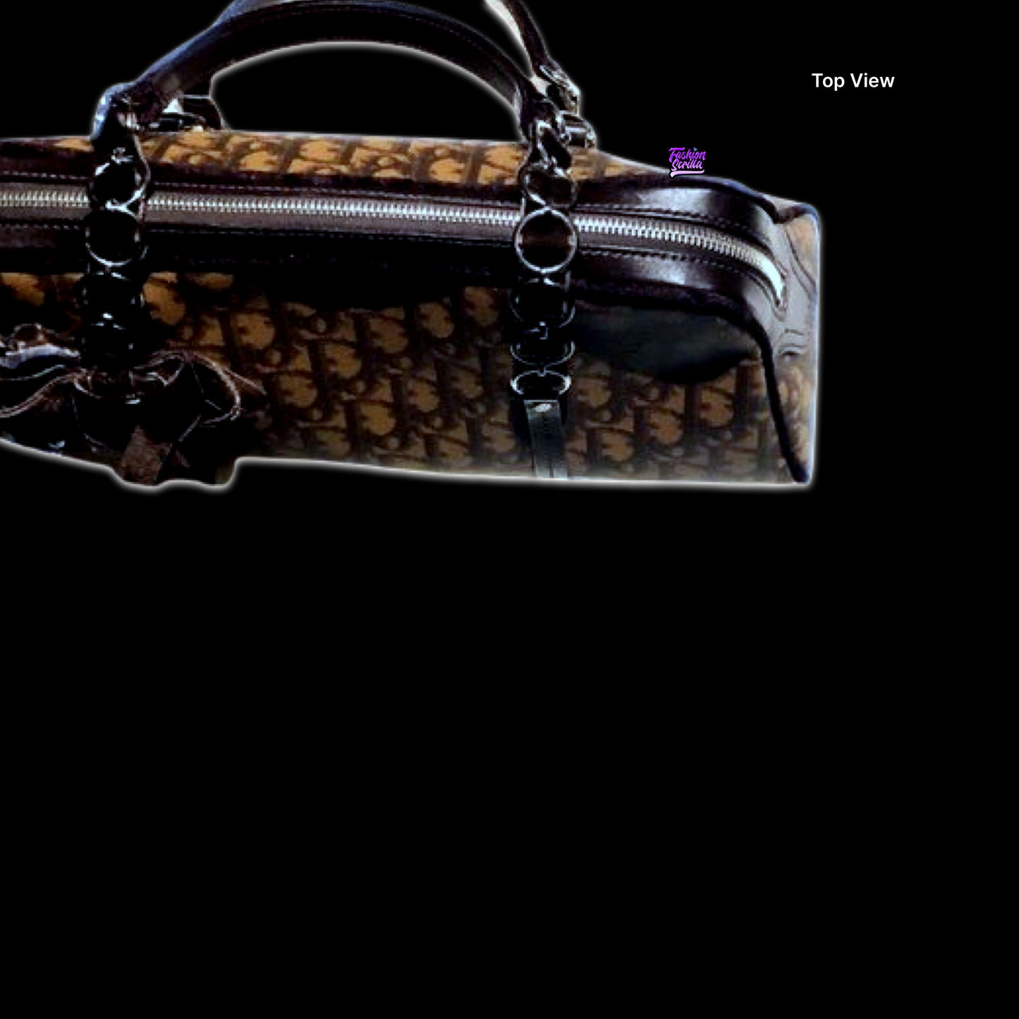 Vintage Christian Dior By John Galliano Jacquard Monogram Logo Brown Black and Silver Shoulder Bag With Velvet Chain Handle Straps Chiffon Silk Floral Appliqué