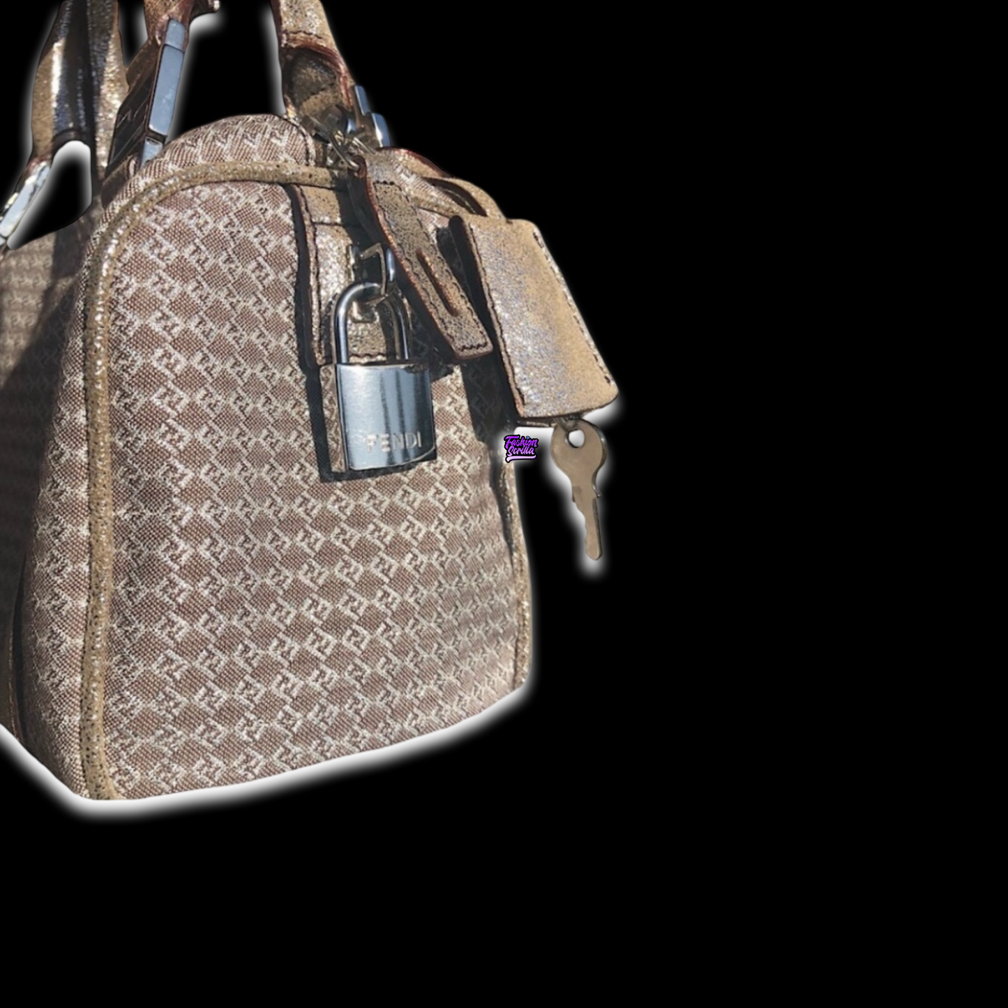 FENDI Vintage Zucca 'FF' Logo Metallic Silver & Beige Zuchinno Monogram Mini Bauletto Bag