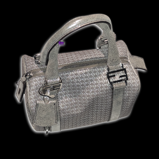 FENDI Vintage Zucca 'FF' Logo Metallic Silver & Beige Zuchinno Monogram Mini Bauletto Bag