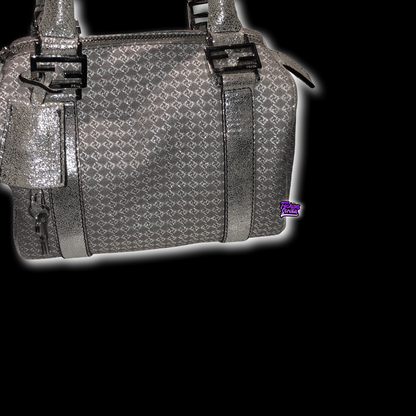 FENDI Vintage Zucca 'FF' Logo Metallic Silver & Beige Zuchinno Monogram Mini Bauletto Bag