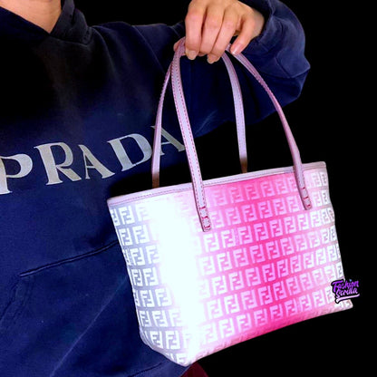 Vintage Fendi Limited Edition Pink Ombré Zucchino Mini Forever Bag
