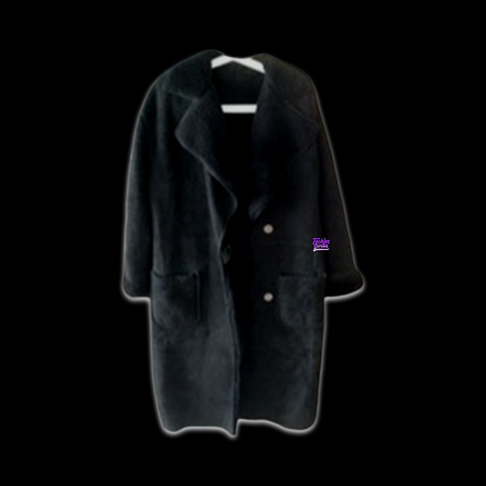 Vintage Fendi Black Zucca Monogram Logo Genuine Sherpa Wool And Suede Long Trench Coat