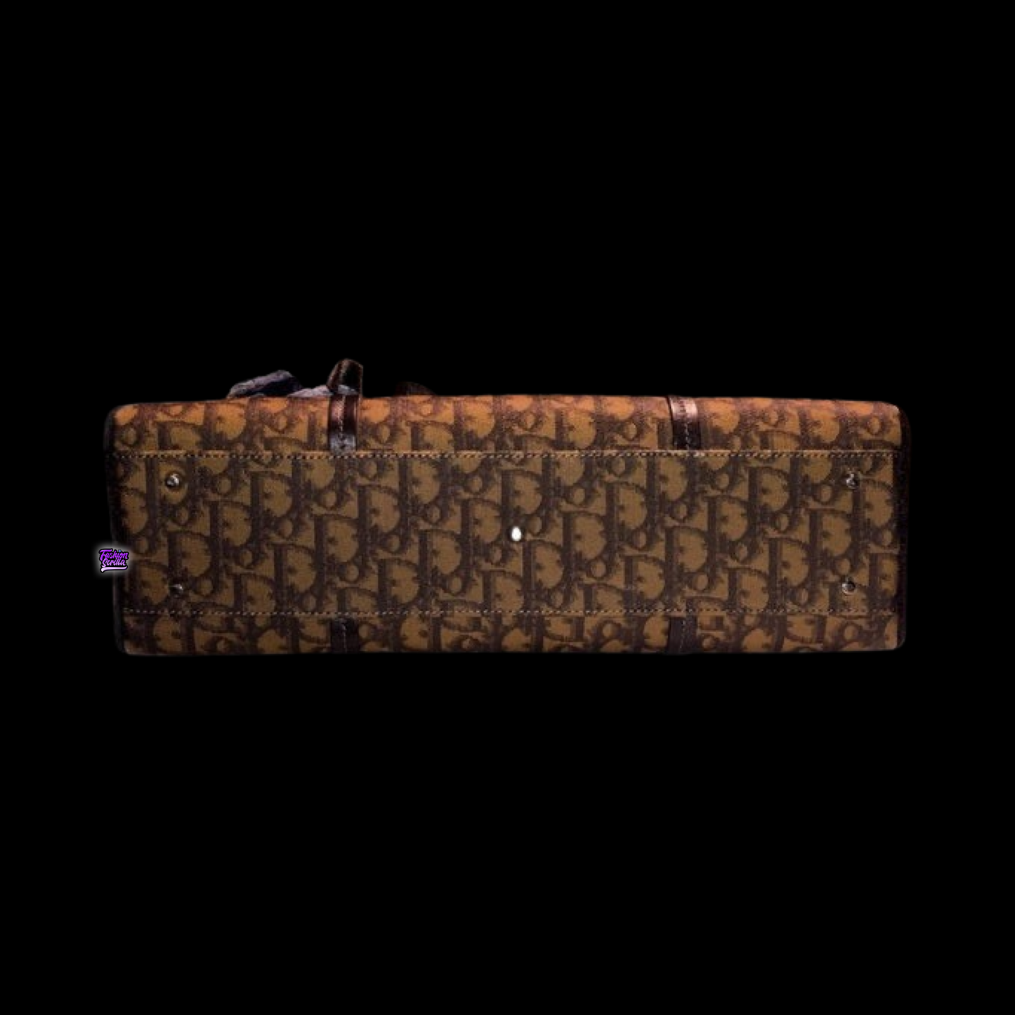 Vintage Christian Dior By John Galliano Jacquard Monogram Logo Brown Black and Silver Shoulder Bag With Velvet Chain Handle Straps Chiffon Silk Floral Appliqué