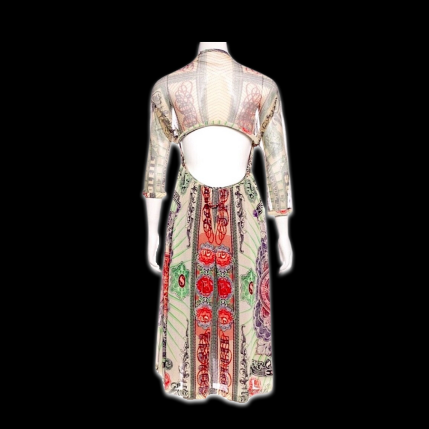 Vintage Jean Paul Gaultier Runway Sheer Mesh Tulle Currency Backless Organza Boho Baby Doll Dress