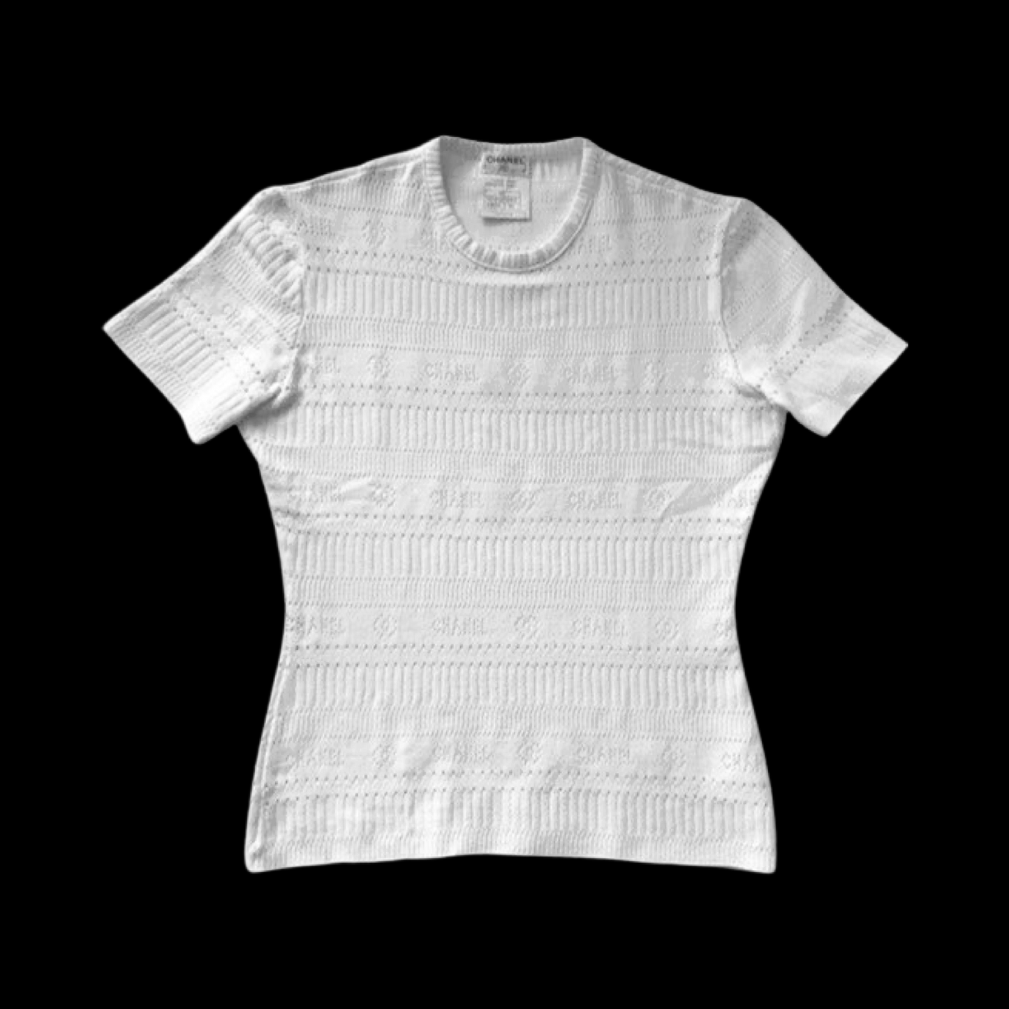 Vintage Chanel Y2K Spelled Out Logo Monogram Knit Short Sleeve Top