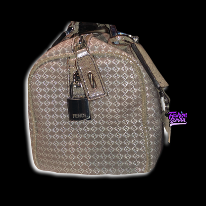 FENDI Vintage Zucca 'FF' Logo Metallic Silver & Beige Zuchinno Monogram Mini Bauletto Bag