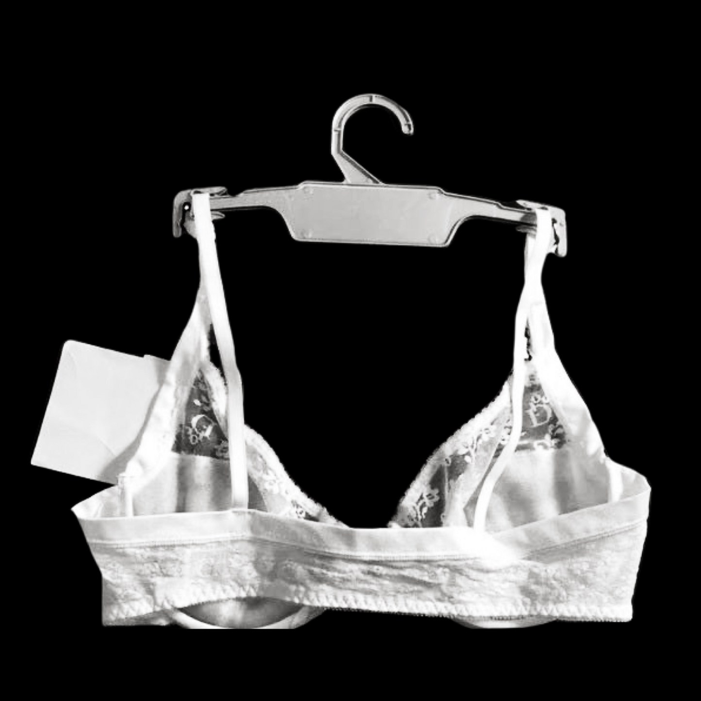 Vintage Christian Dior Vintage White Monogram Floral Logo Sheer Lace Bra Lingerie