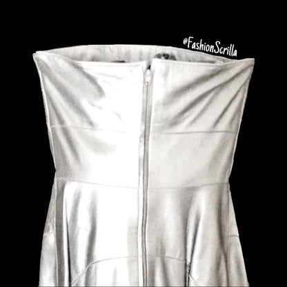Vintage Chanel 1990's Silver Metallic Chrome Runway Leather Dress