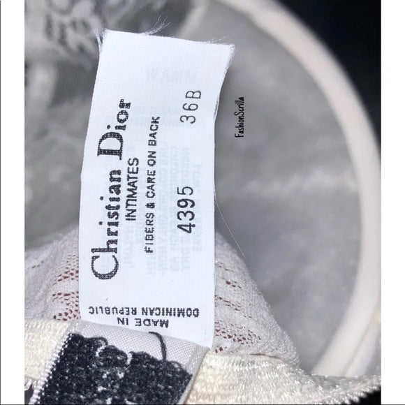 Vintage Christian Dior Vintage White Monogram Floral Logo Sheer Lace Bra Lingerie